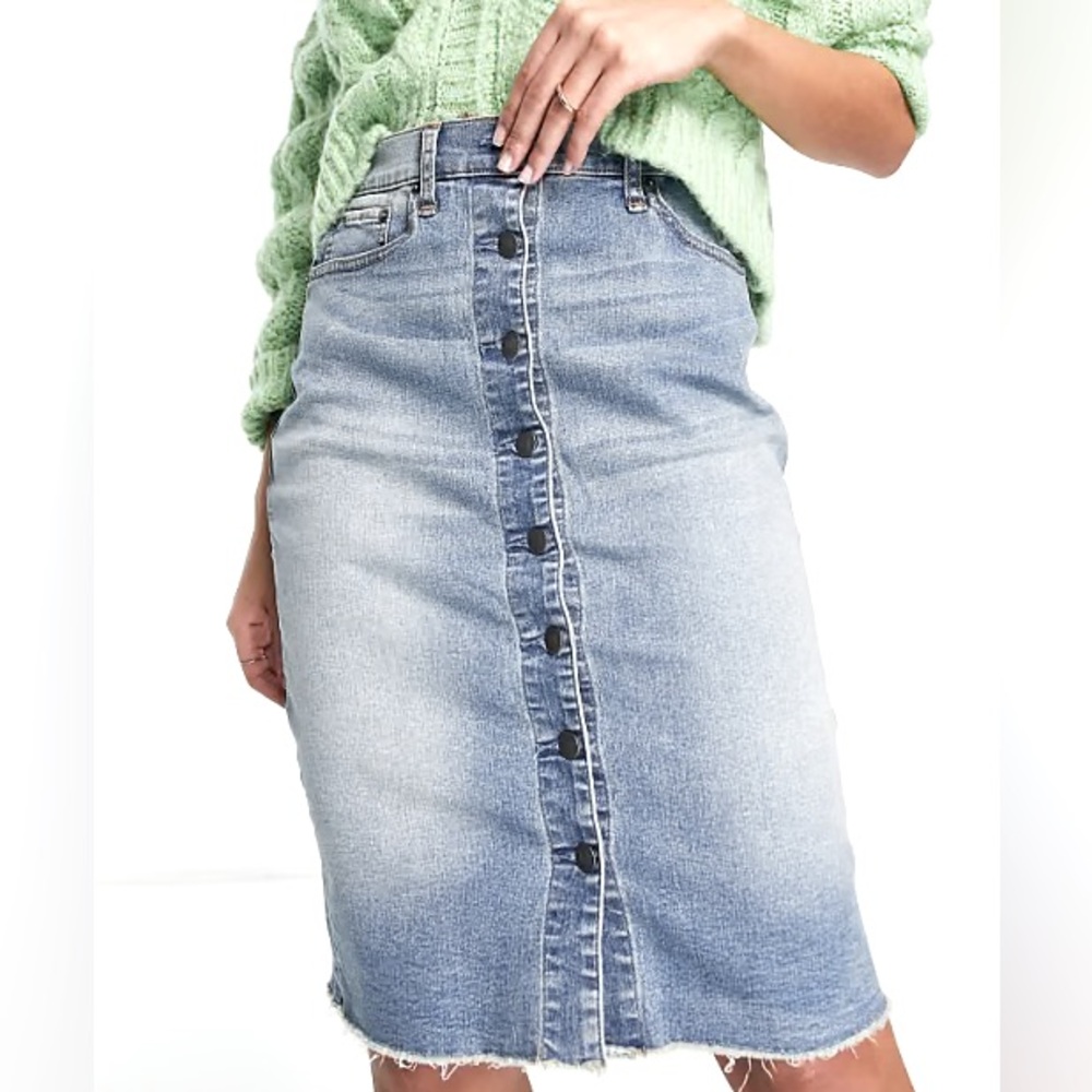 Abercrombie & Fitch Light Blue Button-Front Denim Midi Skirt